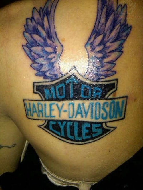 Left Back Shoulder Harley Davidson Tattoo